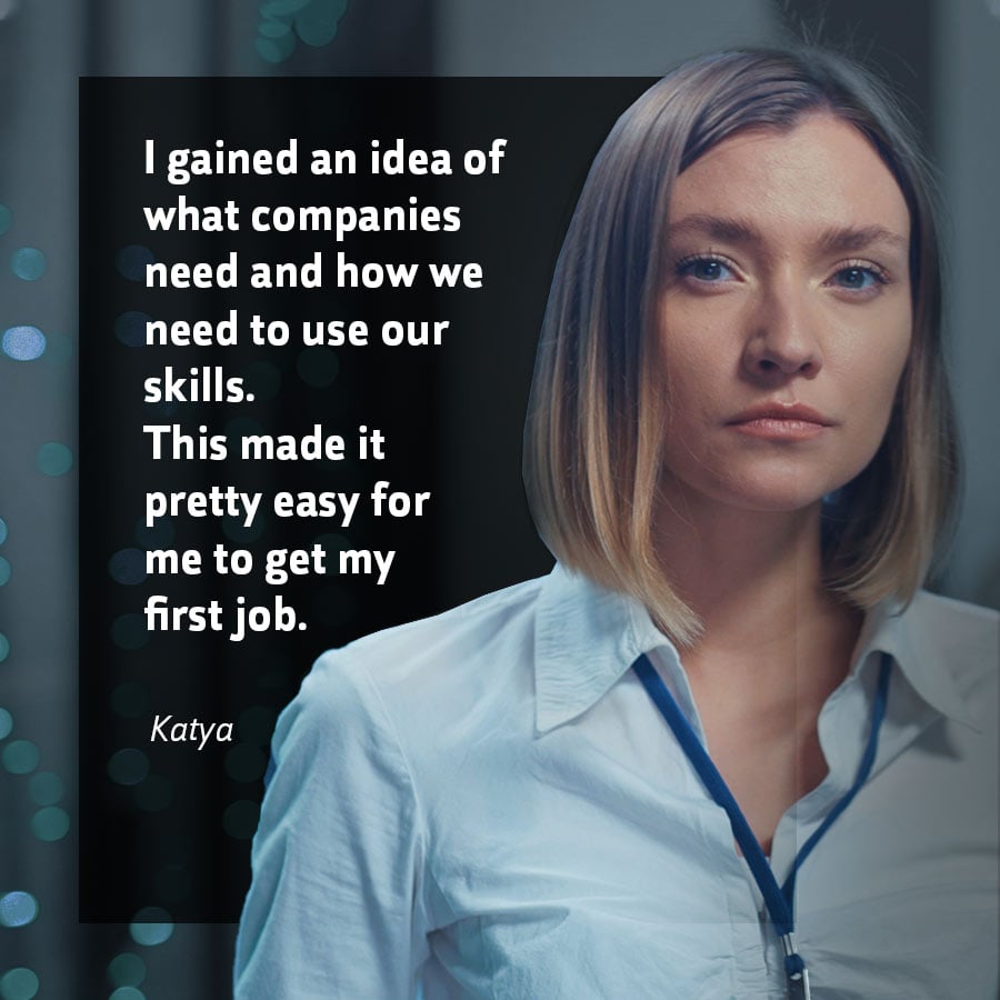 Institute of data testimonial - I gained an idea of what companies need and how we need to use our skills. This made it pretty easy for me to get my first job. - Katya